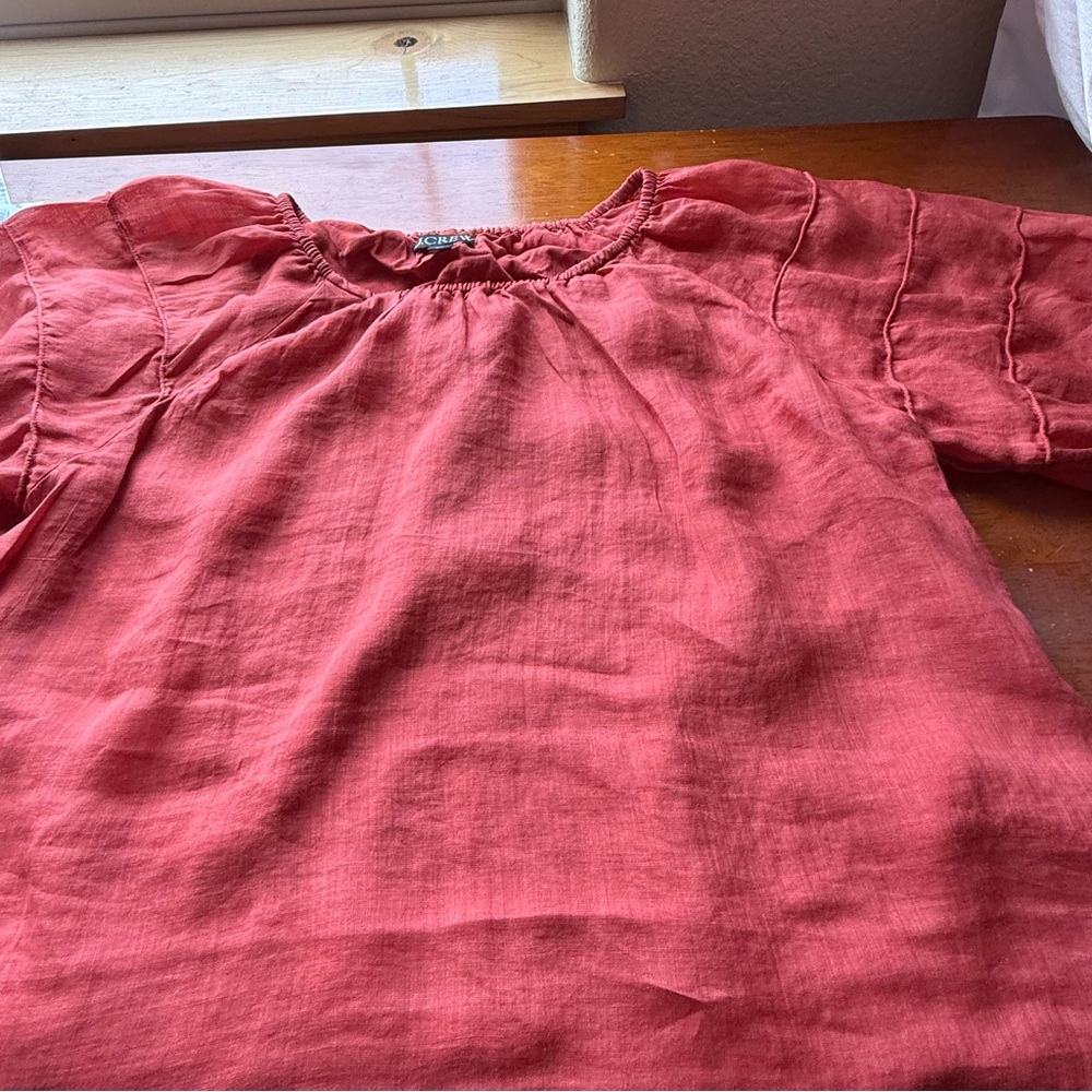 J Crew Puff Sleeve Top Blouse Ramie Fabric SP 2025 Size L Red Sand - Picture 11 of 16